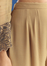 Beige Asymmetrical Georgette Beaded Kurta Pant Set With Dupatta