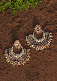 Beige Chandbalis With Carved Design, Drop Shape Crystals And Dangling Pearls Online - Kalki Fashion