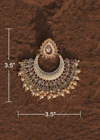 Beige Chandbalis With Carved Design, Drop Shape Crystals And Dangling Pearls Online - Kalki Fashion