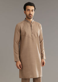 Beige Cotton Silk Kurta Jacket Set With Thread And Bead Work