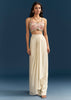 Beige Crop Top Skirt Set With Resham Work And Floral Cape