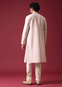 Grey Embroidered Kurta Set In Silk