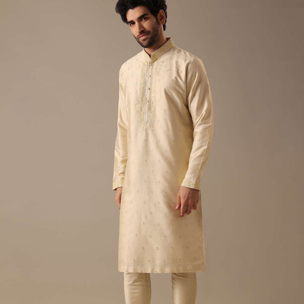 Beige Embroidered Kurta Set