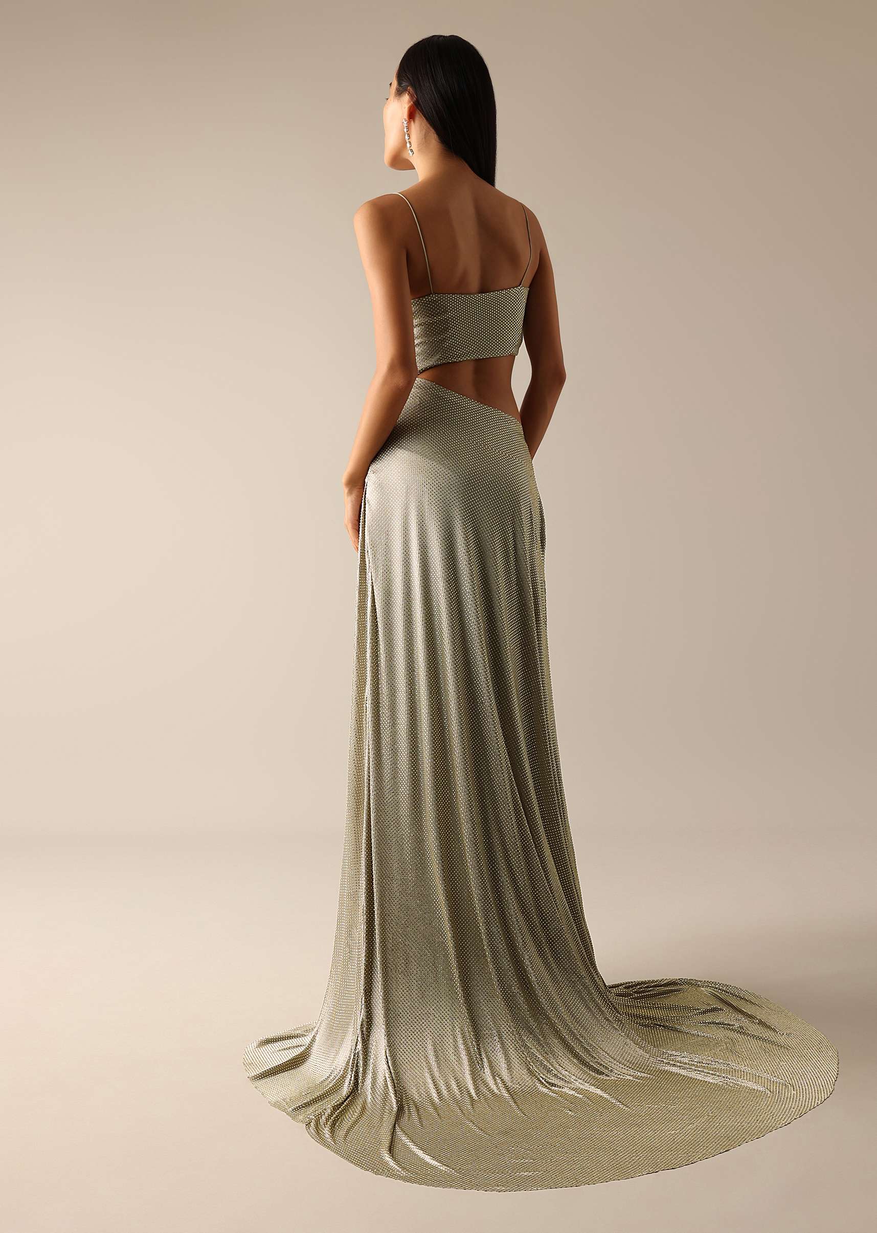 Beige Gown with Waist Cutout And Gathered Bustier