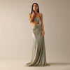 Beige Gown with Waist Cutout And Gathered Bustier