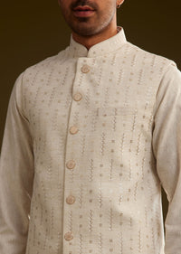 Beige Jacket Kurta Set With Resham And Sequins Work