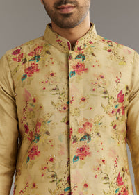 Beige Muslin Kurta Jacket Set With Stone Work