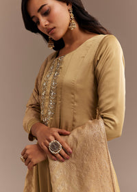 Beige Muslin Mirror Embroidered Kurta Set