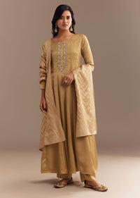 Beige Muslin Mirror Embroidered Kurta Set