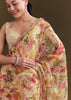 Beige Organza Saree With Beaded Border And Floral Print