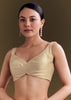 Beige Organza Saree With Beaded Border And Floral Print