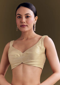 Beige Organza Saree With Beaded Border And Floral Print