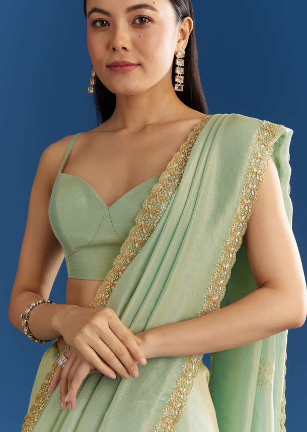 Beige Organza Tissue Saree With Subtle Embroidery