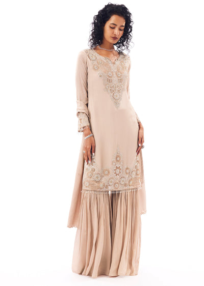 Beige Pakistani Style Sharara Set
