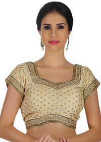 Beige raw silk blouse in thread and kundan work only on Kalki