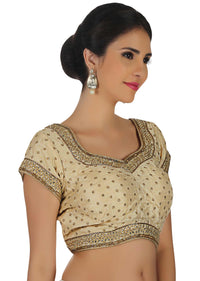 Beige raw silk blouse in thread and kundan work only on Kalki