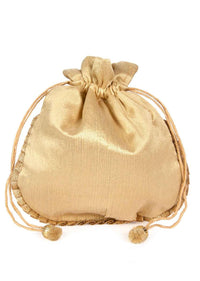 Beige raw silk potli bag in bird motif kalki