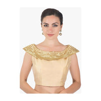 Beige Blouse In Silk With Cowl Neck Studed With Cut Danna Online - Kalki Fashion