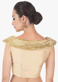 Beige Blouse In Silk With Cowl Neck Studed With Cut Danna Online - Kalki Fashion