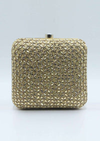 Beige silk hand embroidered clutch