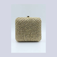 Beige silk hand embroidered clutch only on Kalki