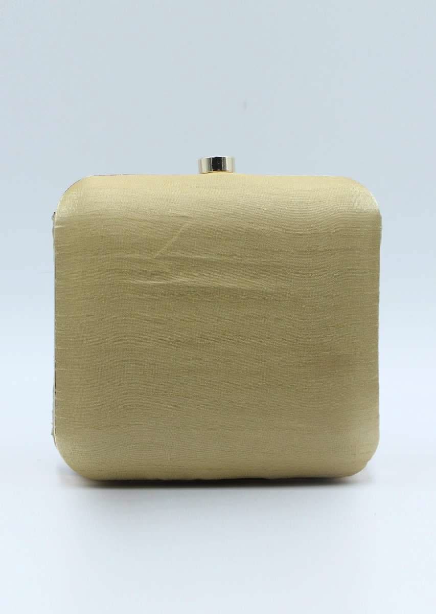 Beige silk hand embroidered clutch