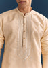 Beige Silk Kurta Set For Men With Thread And Mirror Embroidery