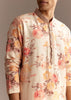 Beige Silk Linen Floral Embroidered Kurta Set