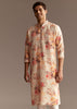 Beige Silk Linen Floral Embroidered Kurta Set
