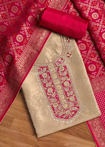 Beige Tissue Embroidered Unstitched Suit Set