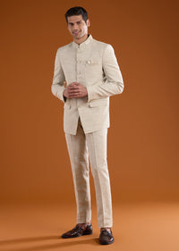 Beige Viscose Jodhpuri Pant Set with Pearl Work