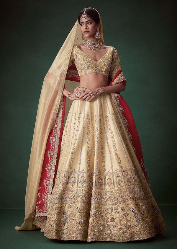 Beige Zari Embroidered Bridal Lehenga Set