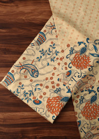Beige And Blue Madhubani Block Print Unstitched Salwar Suit