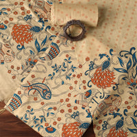 Beige And Blue Madhubani Block Print Unstitched Salwar Suit