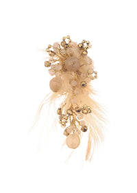 Beige And Gold Handcrafted Stud Earrings In Mix Metal