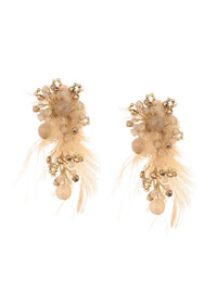 Beige And Gold Handcrafted Stud Earrings In Mix Metal