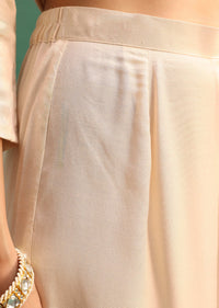 Beige And Violet Embroidered Kurta Palazzo With Dupatta