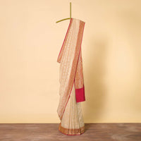 Beige Banarasi Khaddi Saree With Diagonal Zari Checks