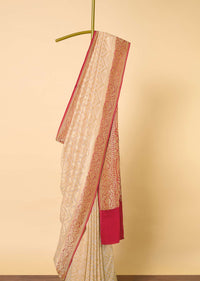 Beige Banarasi Khaddi Saree With Diagonal Zari Checks