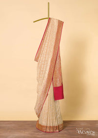 Beige Banarasi Khaddi Saree With Diagonal Zari Checks