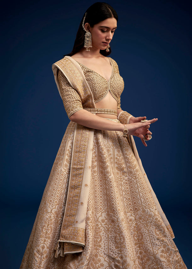 Beige Brocade Lehenga Set And Belt