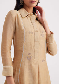 Beige Chanderi Kurta Pant Set