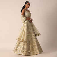 Beige Chanderi Mirror Embellished Lehenga Set