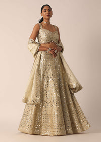 Beige Chanderi Mirror Embellished Lehenga Set