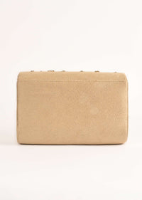 Beige Clutch In Suede With Zardosi Embroidered Floral Motifs Online - Kalki Fashion