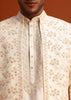 Beige Cotton Silk Sherwani Set With Hand Work