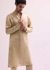 Beige Double Layered Straight Cut Silk Sherwani And Kurta Set