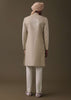Beige Embroidered Sherwani Set In Linen With Resham And Threadwork