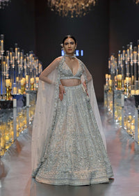 Beige Embroidered Bridal Lehenga Set With Pearl Embellishments