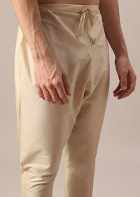 Beige Embroidered Kurta Set In Silk With Bead Work